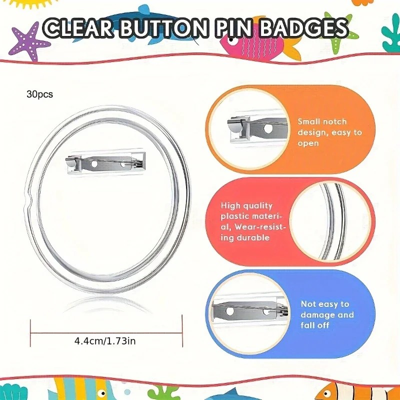 Button Badge Blank - 30pcs acrylic blank badge pin button