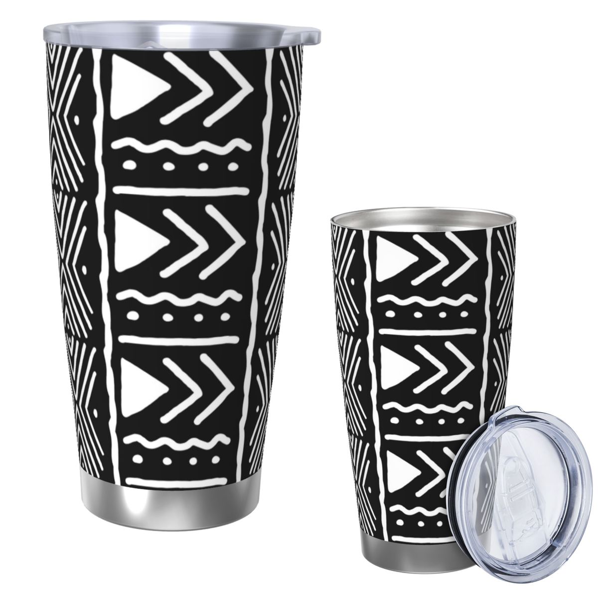Tumbler 20Oz White - Black And White African Bogolan Tribal