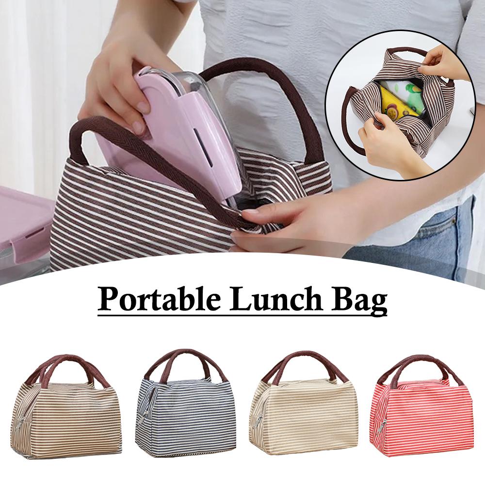 Tote Bag Sublimation - Striped Insulated Lunch Bag Portable Thermal