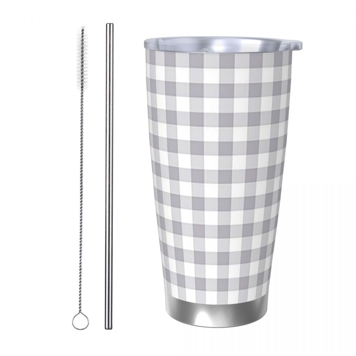 Tumbler 20Oz White - Gray And White Gingham Stainless Steel
