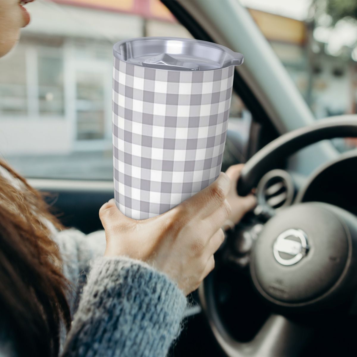 Gray And White Gingham Stainle - Tumbler 20Oz White review and price